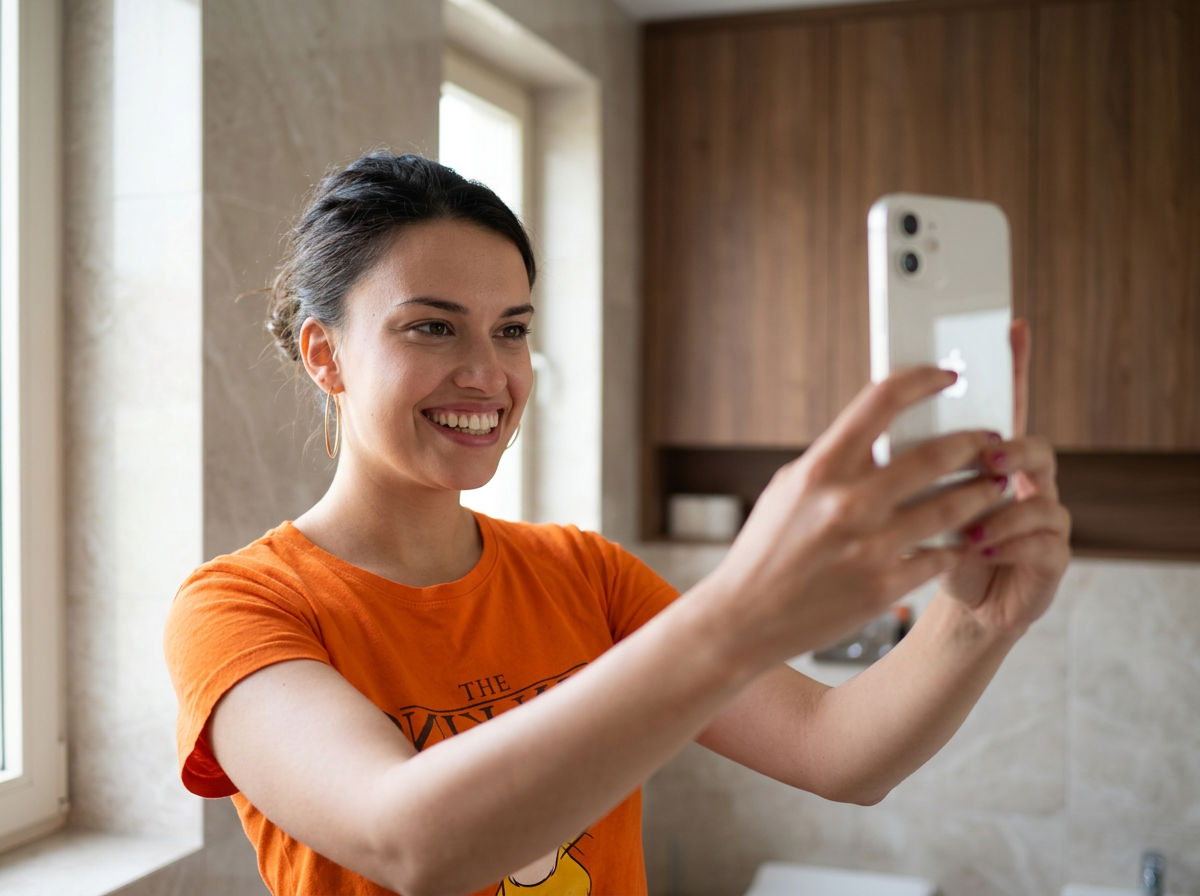 Pacijentkinja telefonom fotografiše svoj osmeh za AI pregled